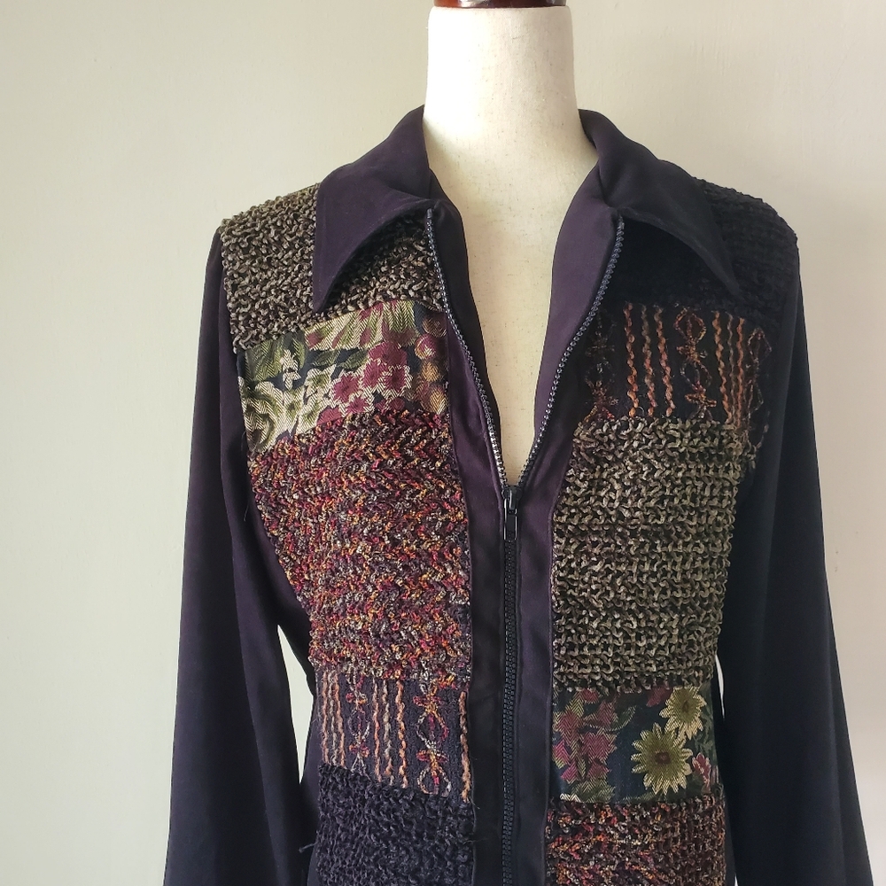 Vintage Fall 90s Black Patchwork Medium Jacket 90… - image 3